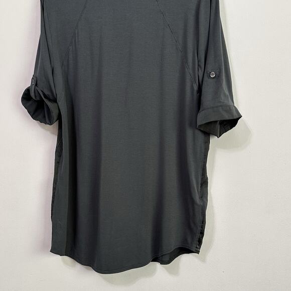 Ann Taylor Blouse 8 Hunter Green Satin Jersey Short Roll Tab Sleeve Office NEW - Picture 8 of 9